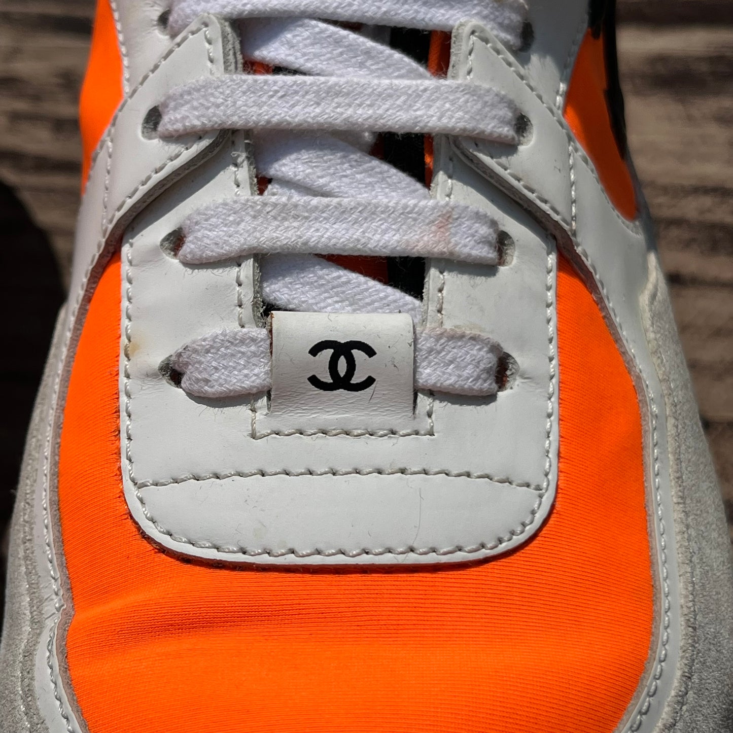 CHANEL Tricolor Leather and Neoprene CC High Top Sneakers