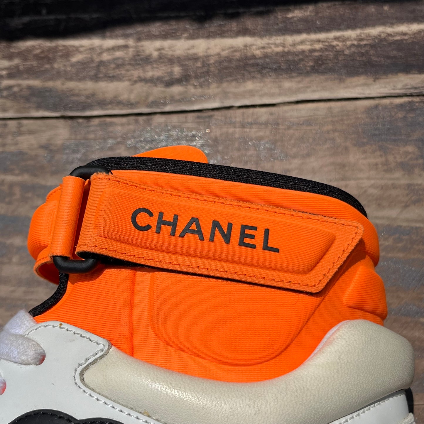 CHANEL Tricolor Leather and Neoprene CC High Top Sneakers