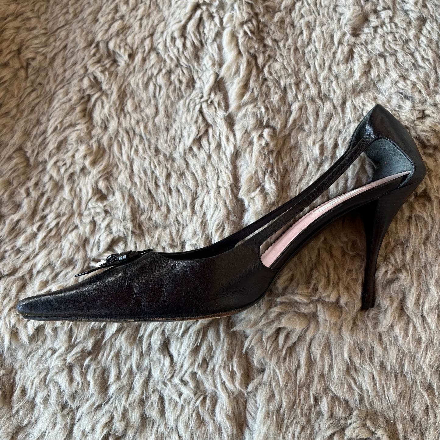 PRADA Buckle Detail Pointed Toe Open Side Pumps