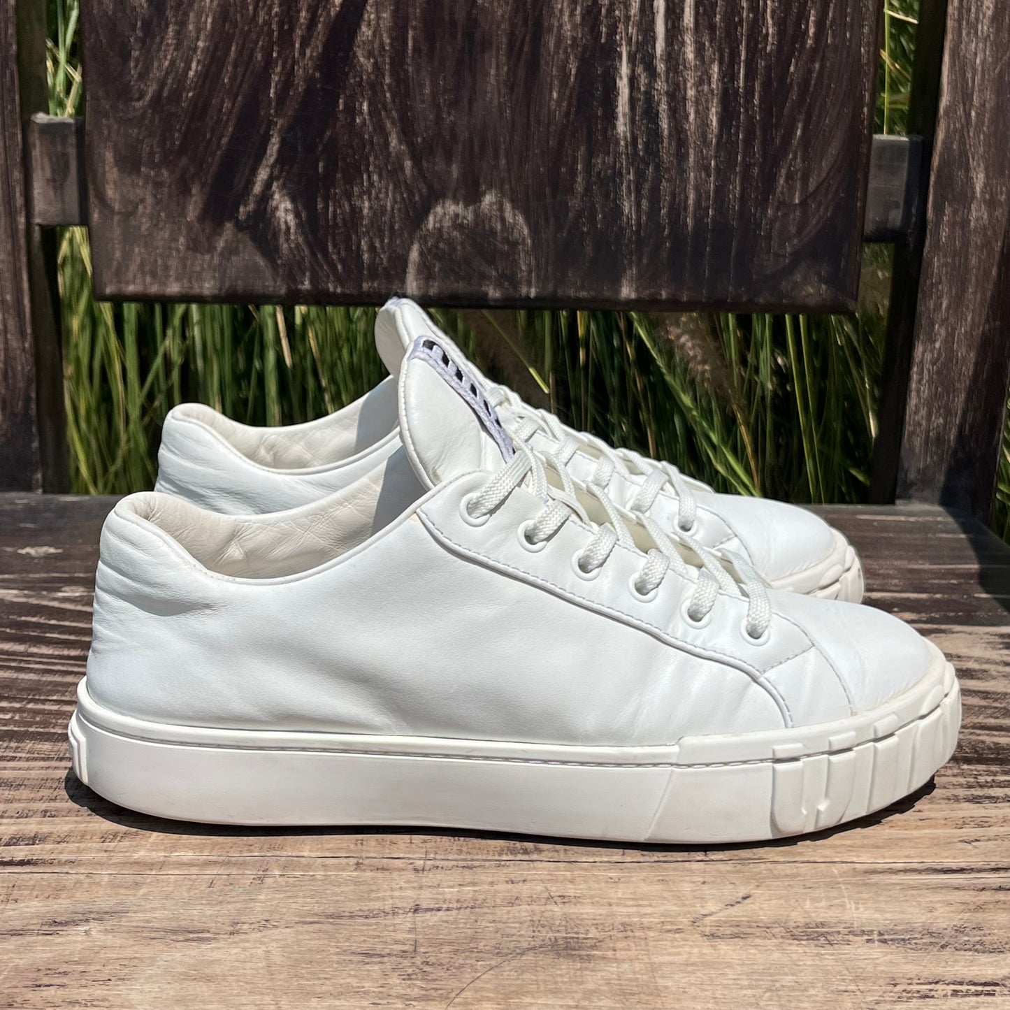 MIU MIU Logo Low Top White Leather Sneakers