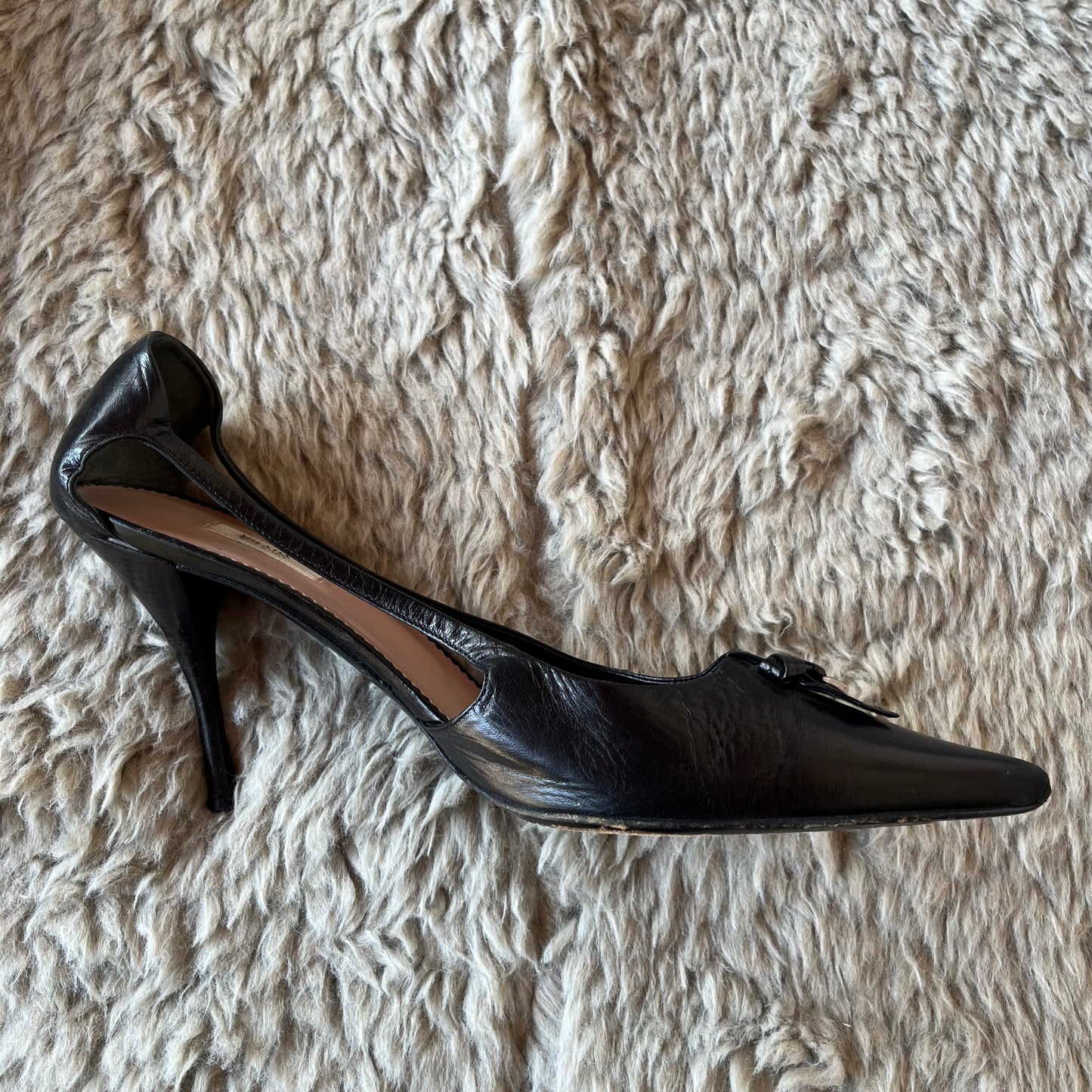 PRADA Buckle Detail Pointed Toe Open Side Pumps