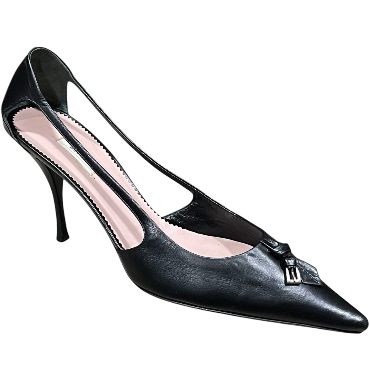 PRADA Buckle Detail Pointed Toe Open Side Pumps