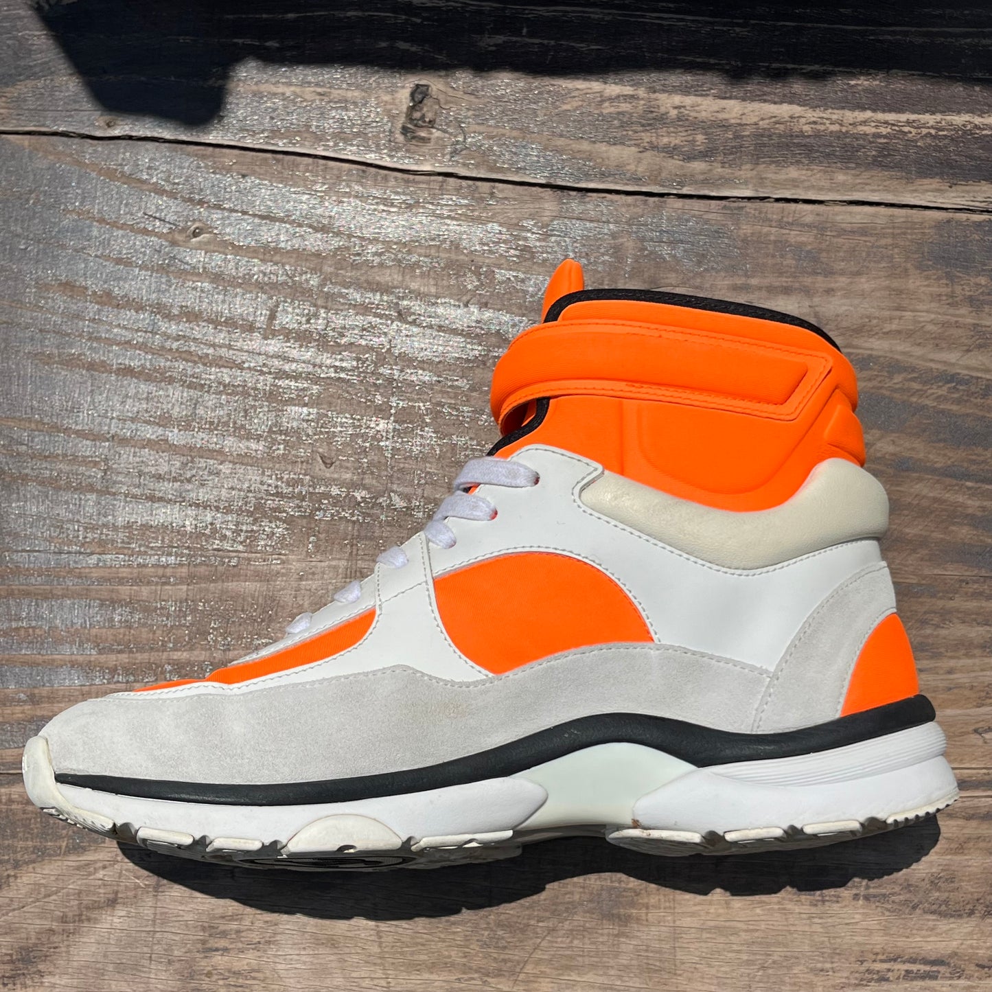 CHANEL Tricolor Leather and Neoprene CC High Top Sneakers