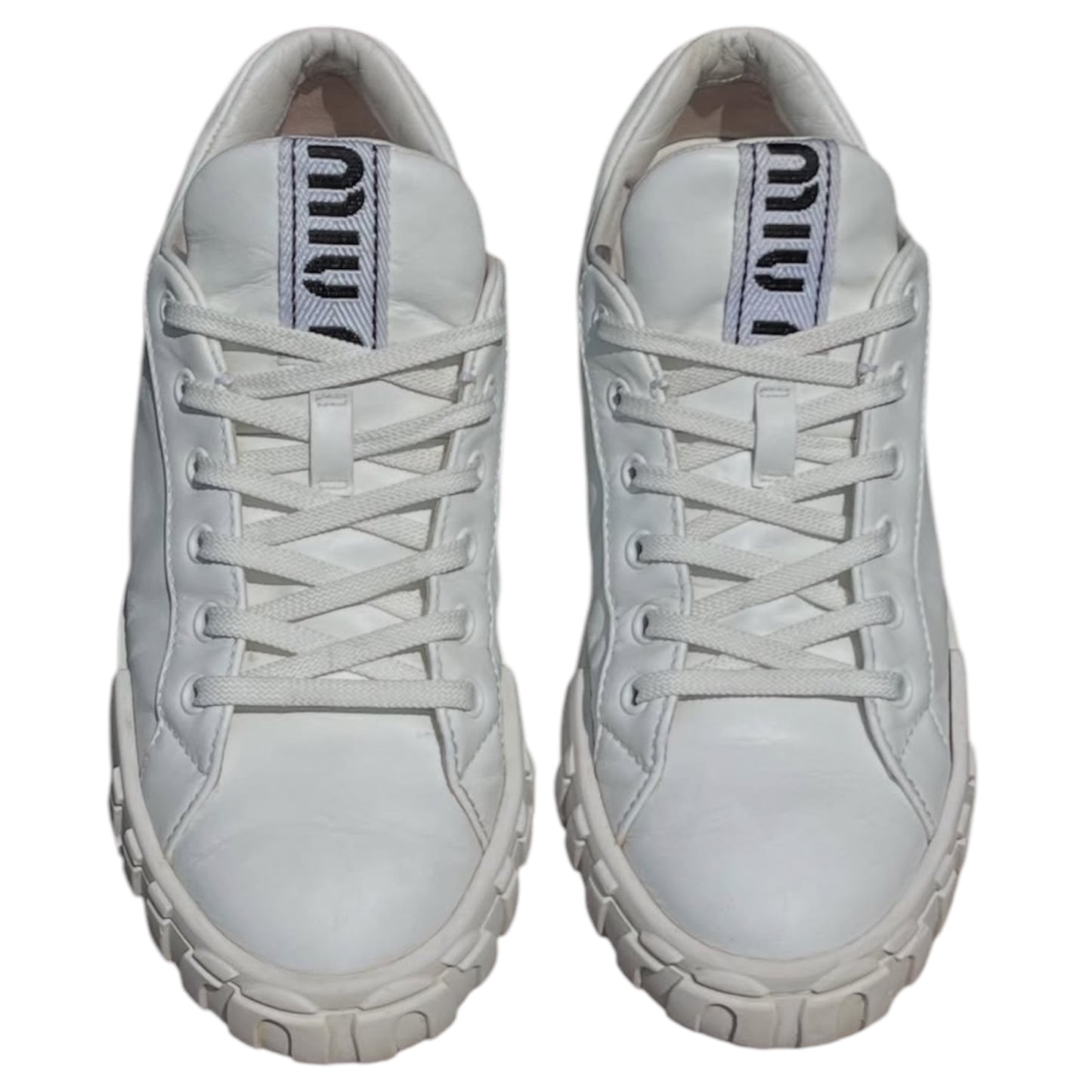 MIU MIU Logo Low Top White Leather Sneakers