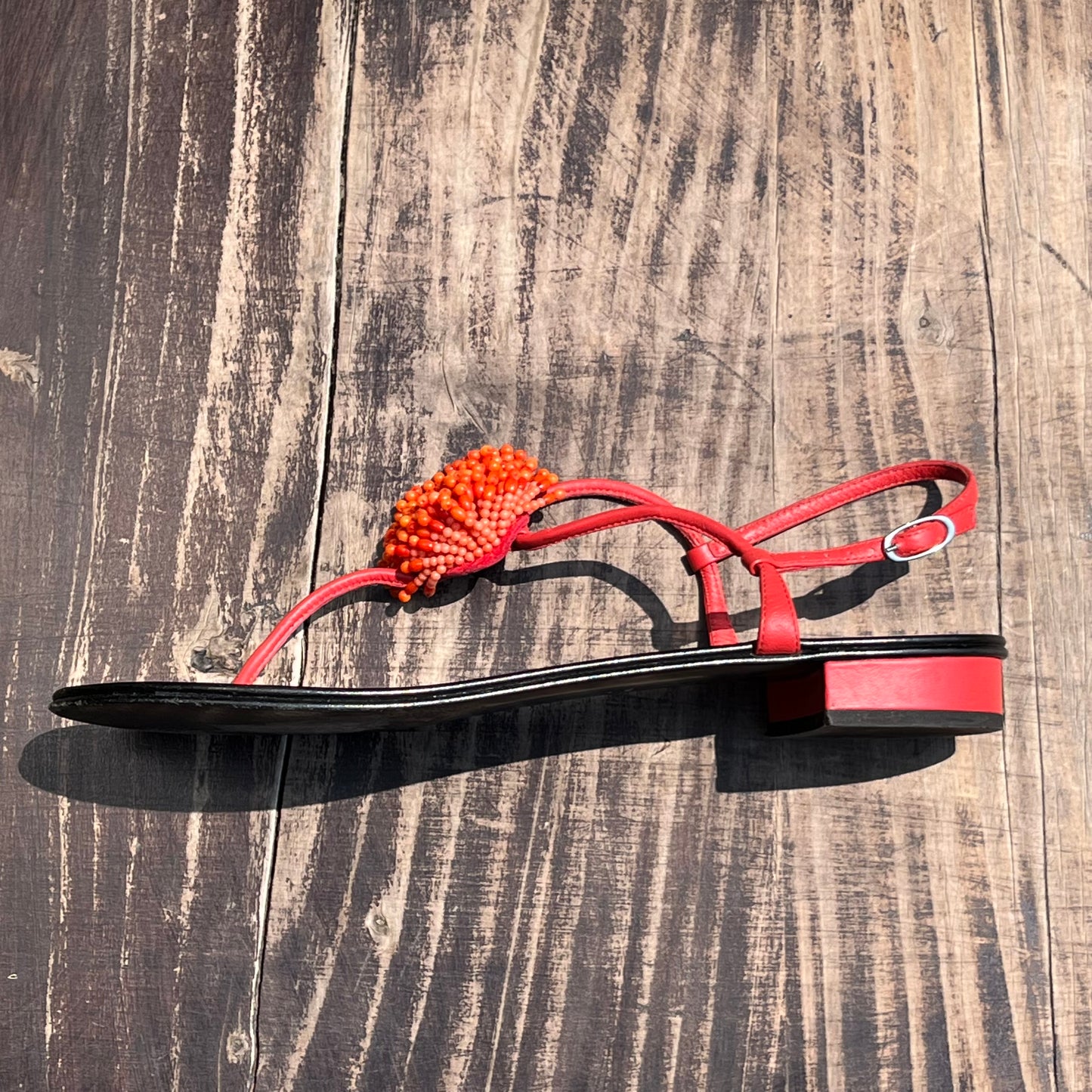 GIUSEPPE ZANOTTI Coral Bead Pom Pom Thong Sandal