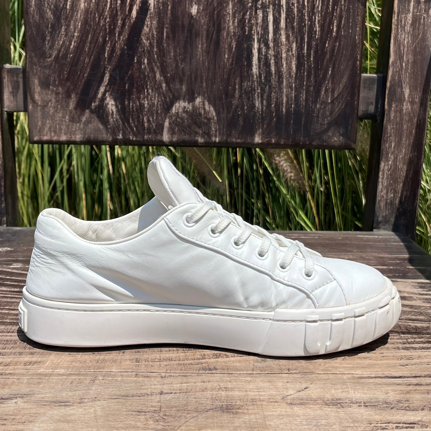 MIU MIU Logo Low Top White Leather Sneakers