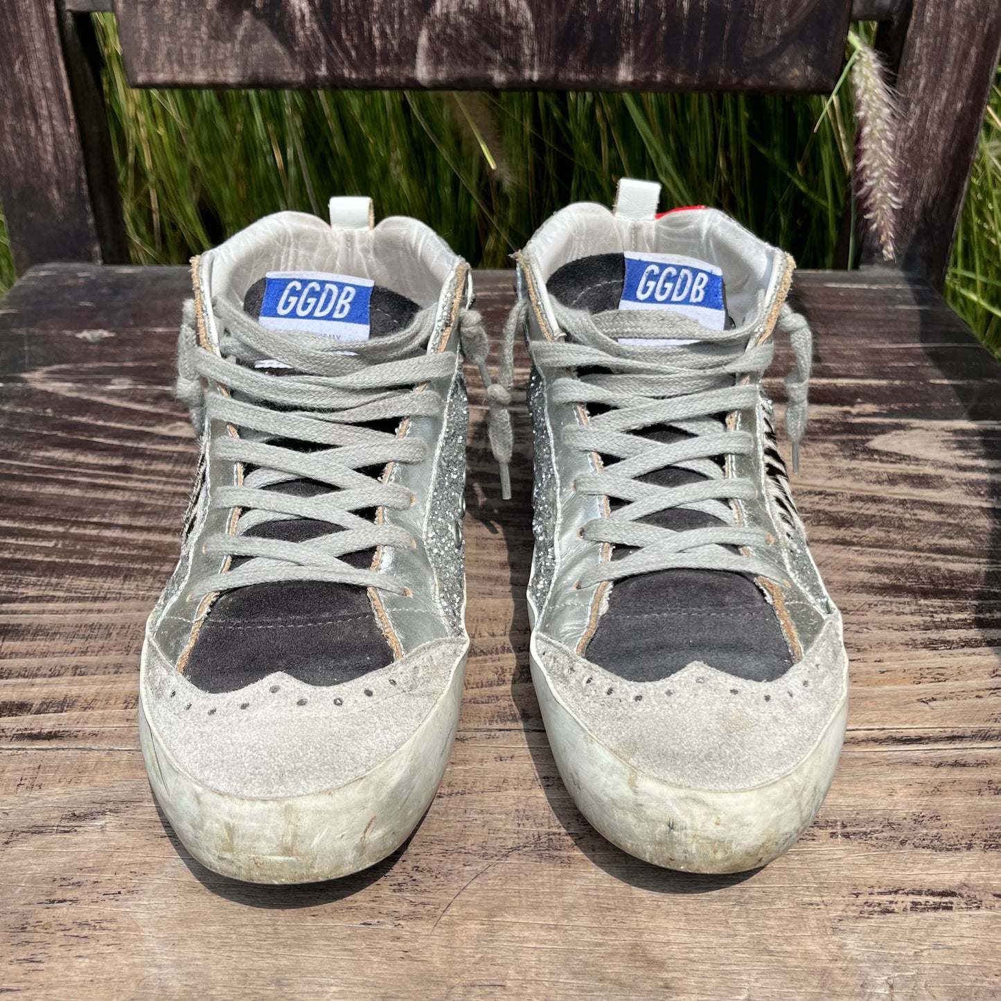 Golden Goose Limited Edition Glitter Zebra Pony Hair Mid Star Sneakers