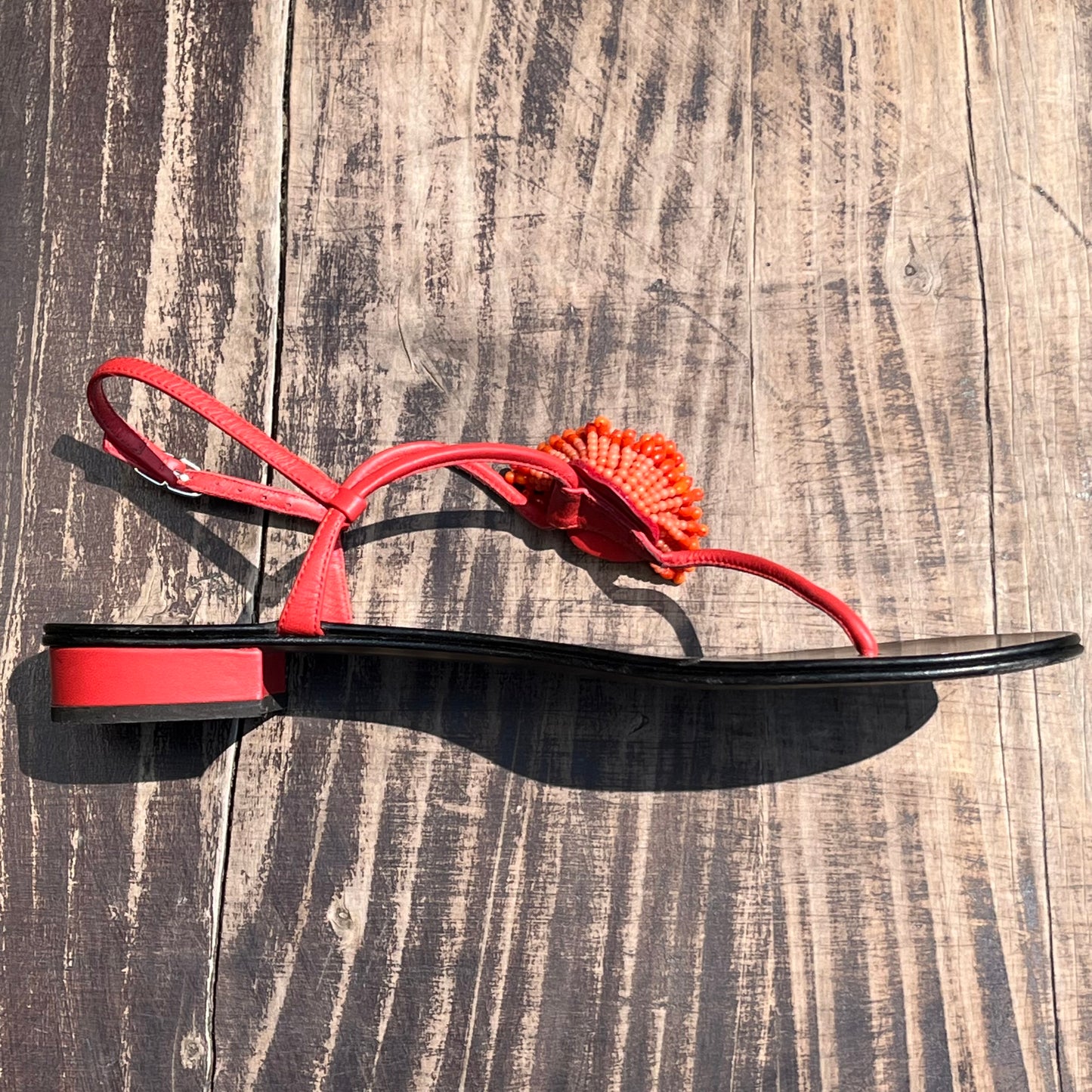GIUSEPPE ZANOTTI Coral Bead Pom Pom Thong Sandal
