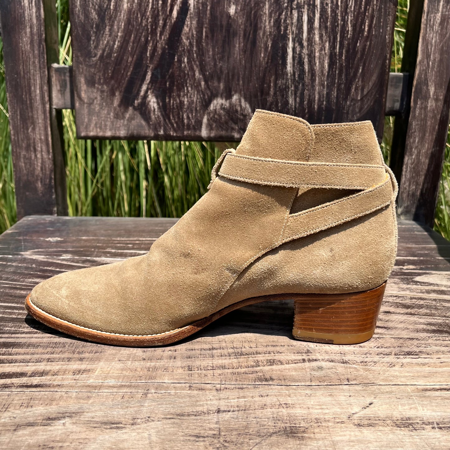 SAINT LAURENT YSL Wyatt Jodphur Suede Mid Heel Boots