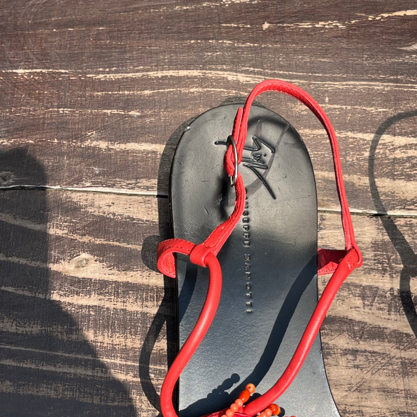 GIUSEPPE ZANOTTI Coral Bead Pom Pom Thong Sandal