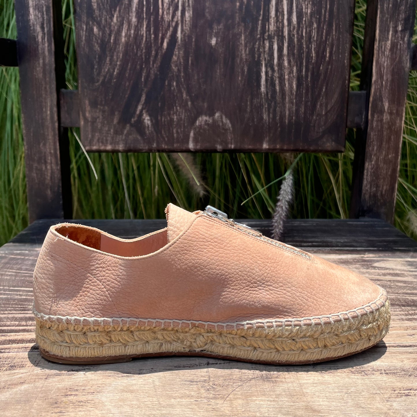 Alpargatas de plataforma Devon con cremallera en piel color rubor de ALEXANDER WANG