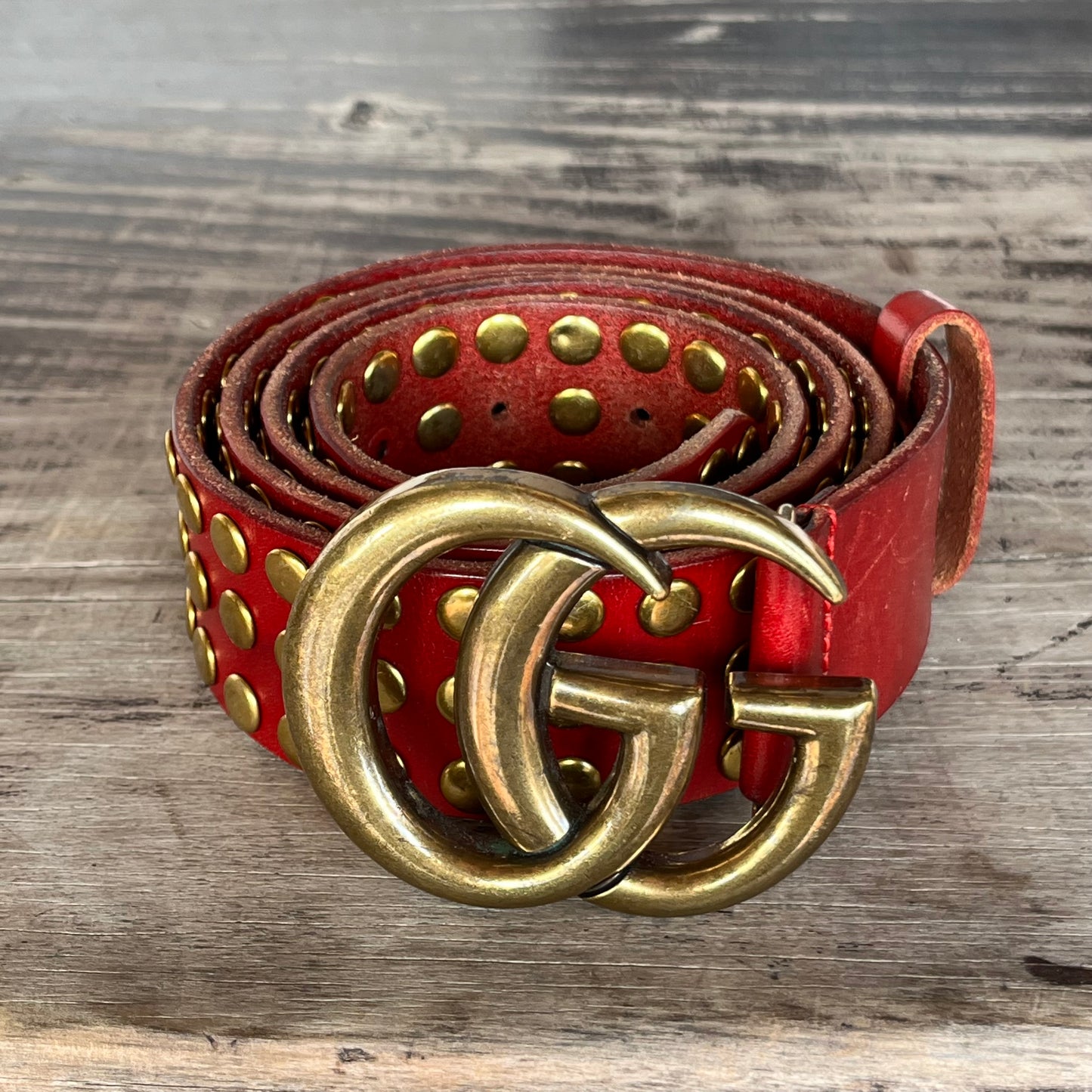 GUCCI MARMONT GG LOGO RED LEATHER STUDDED BELT RARE