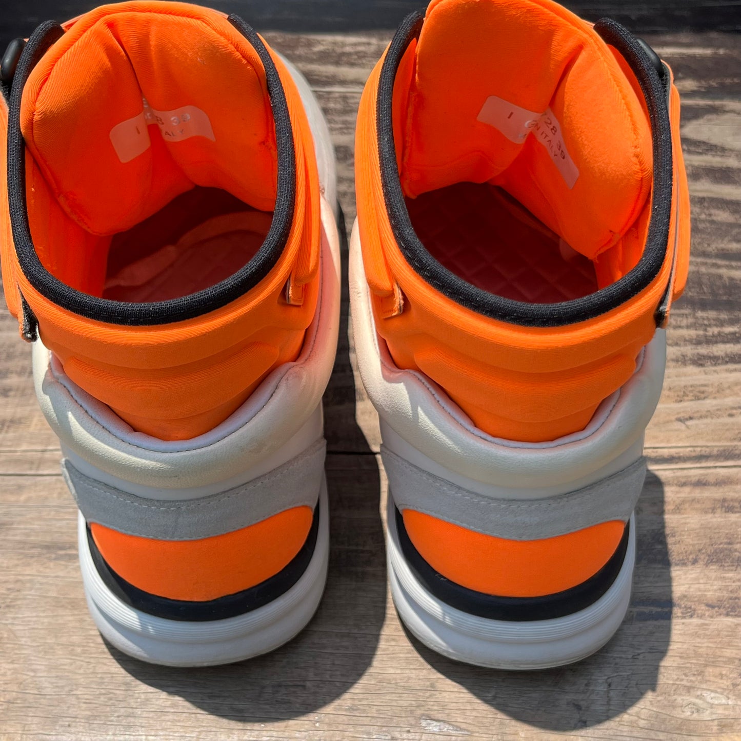 CHANEL Tricolor Leather and Neoprene CC High Top Sneakers