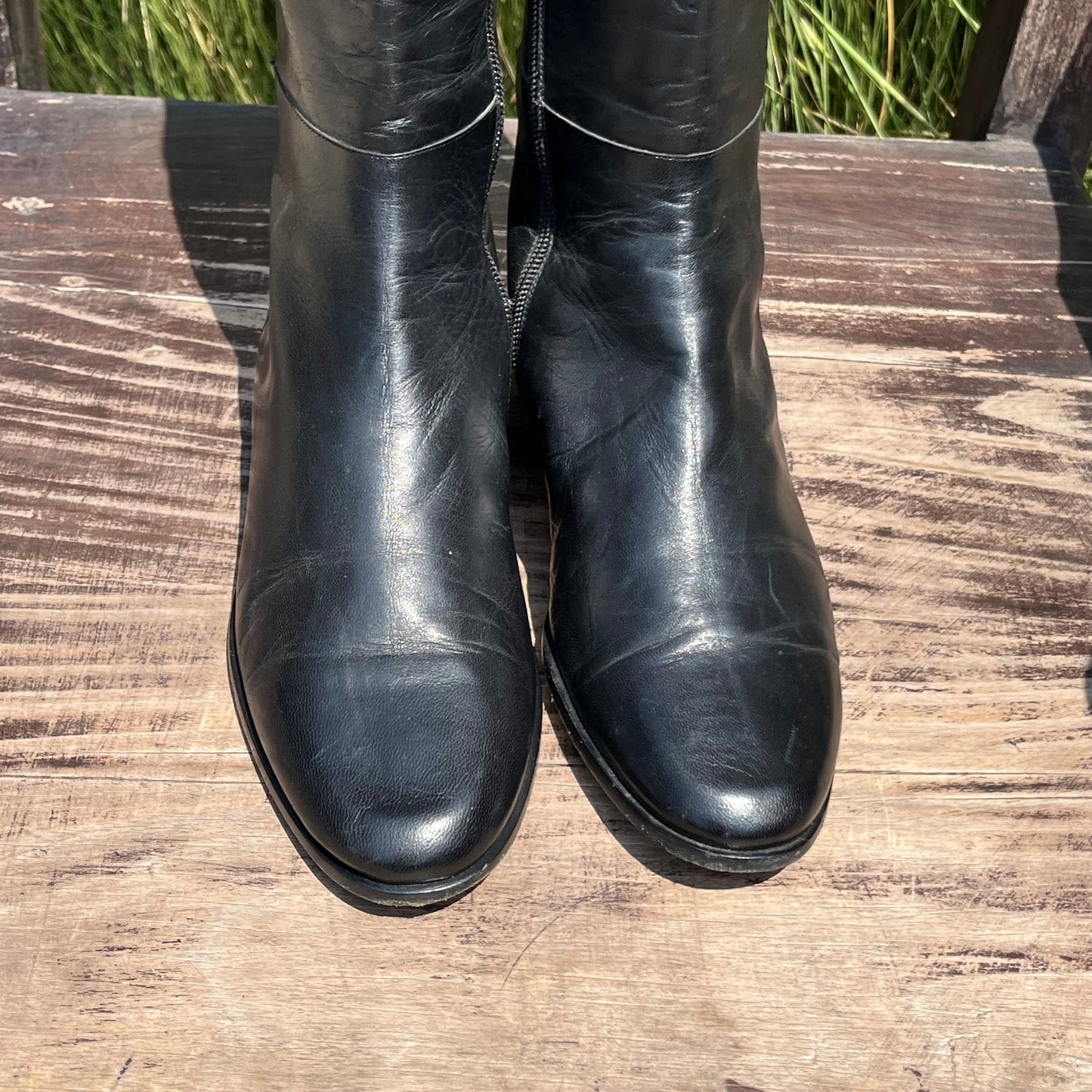 JIMMY CHOO Black Leather Classic Almond Toe Riding High Flat Boots