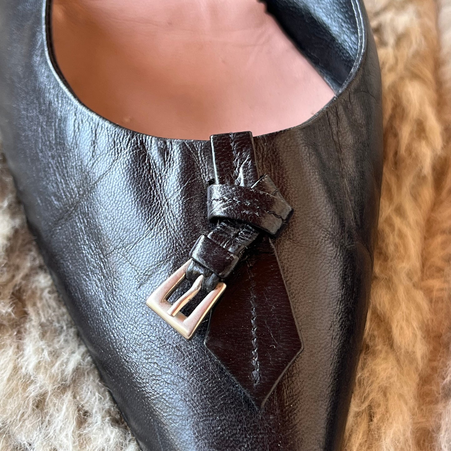 PRADA Buckle Detail Pointed Toe Open Side Pumps