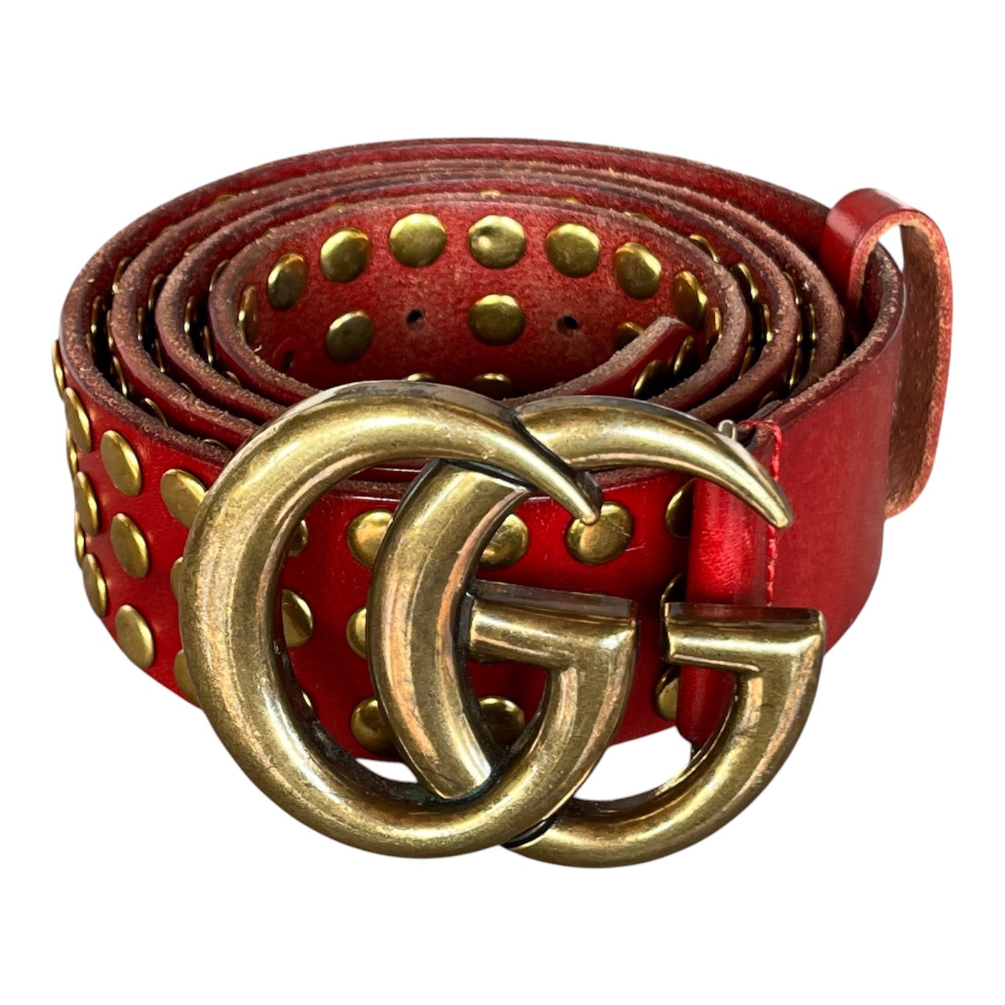 GUCCI MARMONT GG LOGO RED LEATHER STUDDED BELT RARE