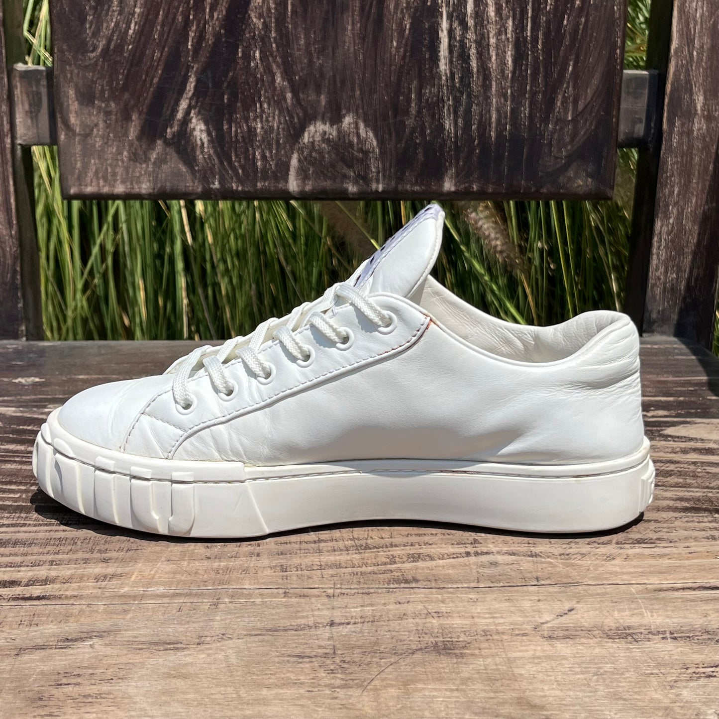 MIU MIU Logo Low Top White Leather Sneakers