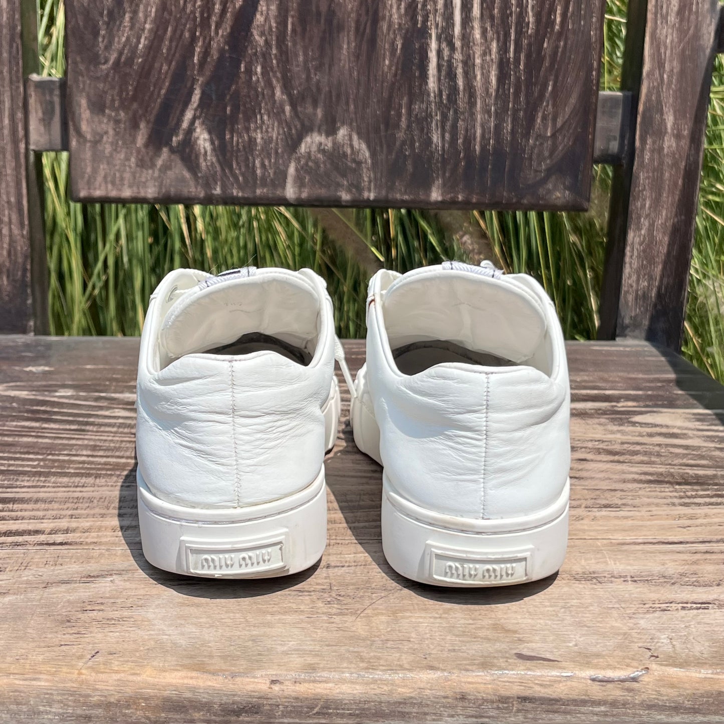 MIU MIU Logo Low Top White Leather Sneakers