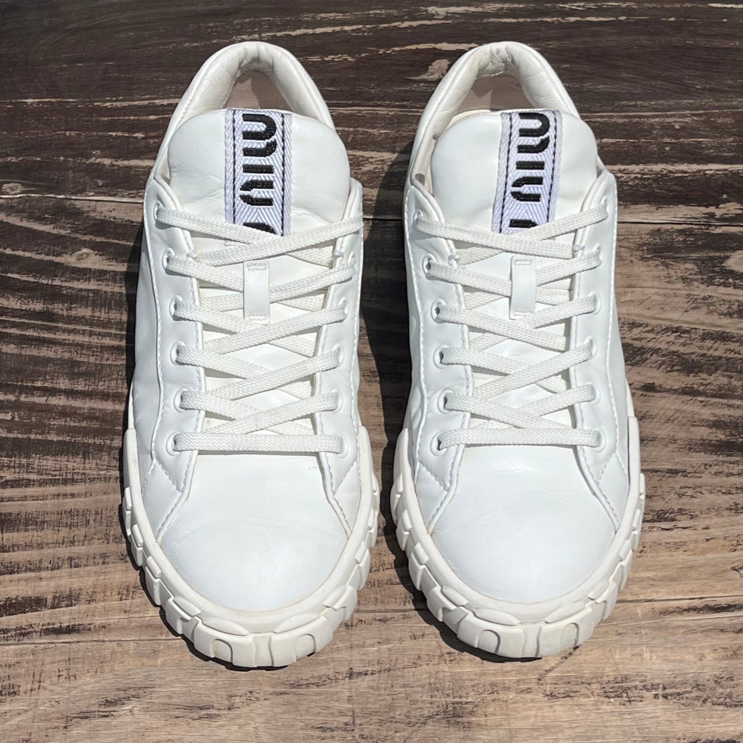 MIU MIU Logo Low Top White Leather Sneakers