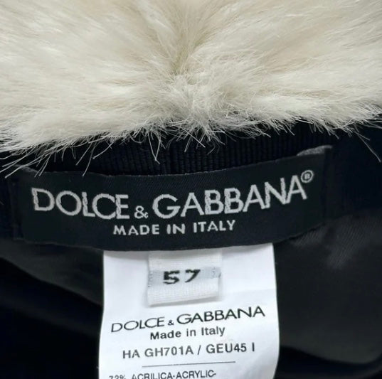 Dolce And Gabbana RARE Logo Black White Fur Bucket Hat
