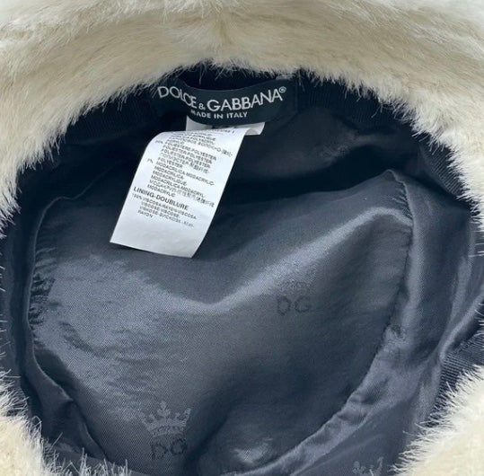 Dolce And Gabbana RARE Logo Black White Fur Bucket Hat