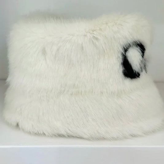 Dolce And Gabbana RARE Logo Black White Fur Bucket Hat