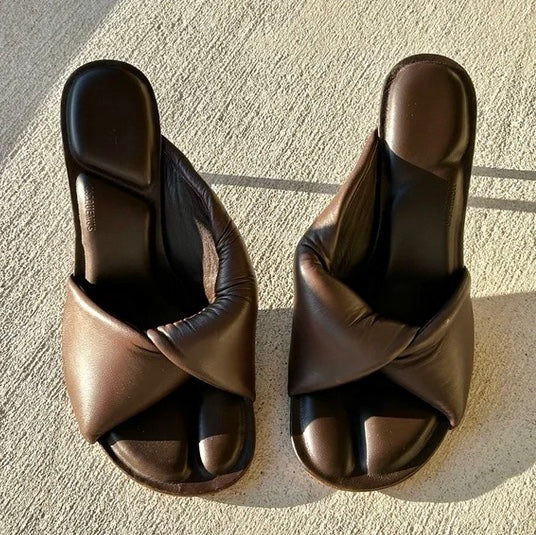JACQUEMUS Les Mules Bagnu Twisted Brown Lambskin Sandals