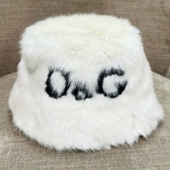 Dolce And Gabbana RARE Logo Black White Fur Bucket Hat