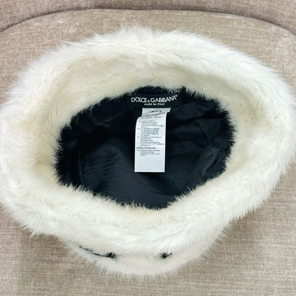 Dolce And Gabbana RARE Logo Black White Fur Bucket Hat