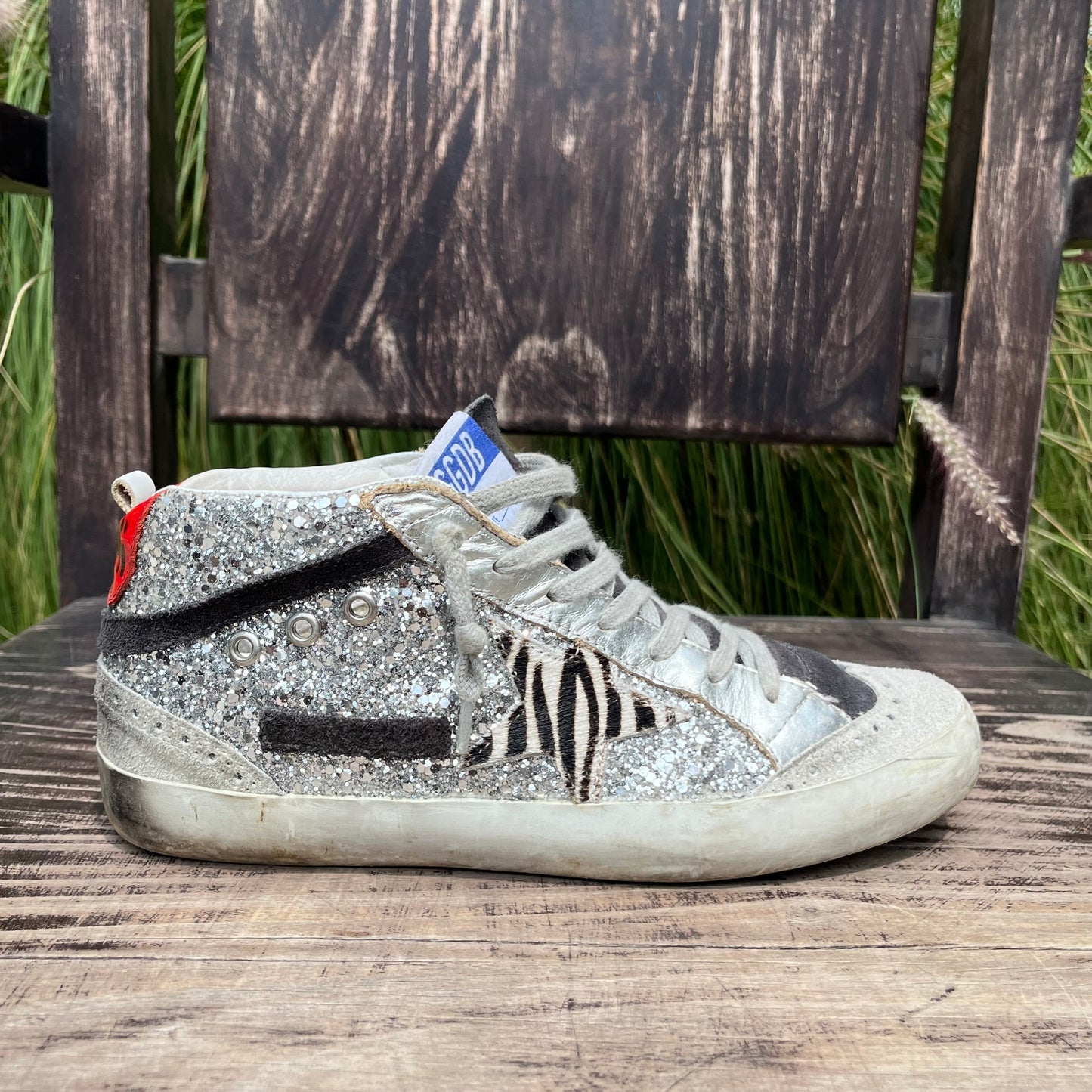 Golden Goose Limited Edition Glitter Zebra Pony Hair Mid Star Sneakers