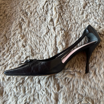 PRADA Buckle Detail Pointed Toe Open Side Pumps