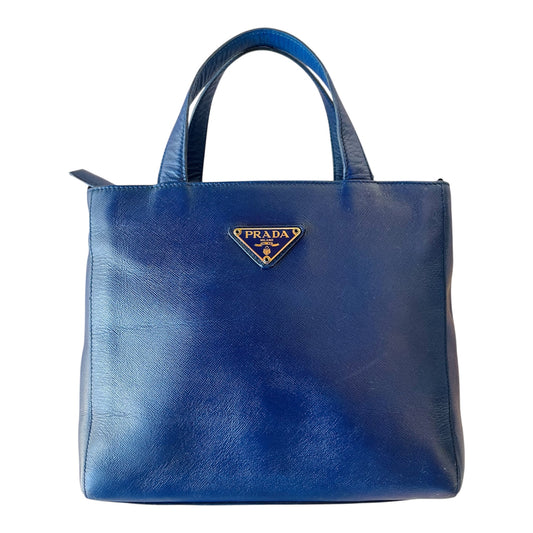 Prada Blue Saffiano Leather Lux Satchel