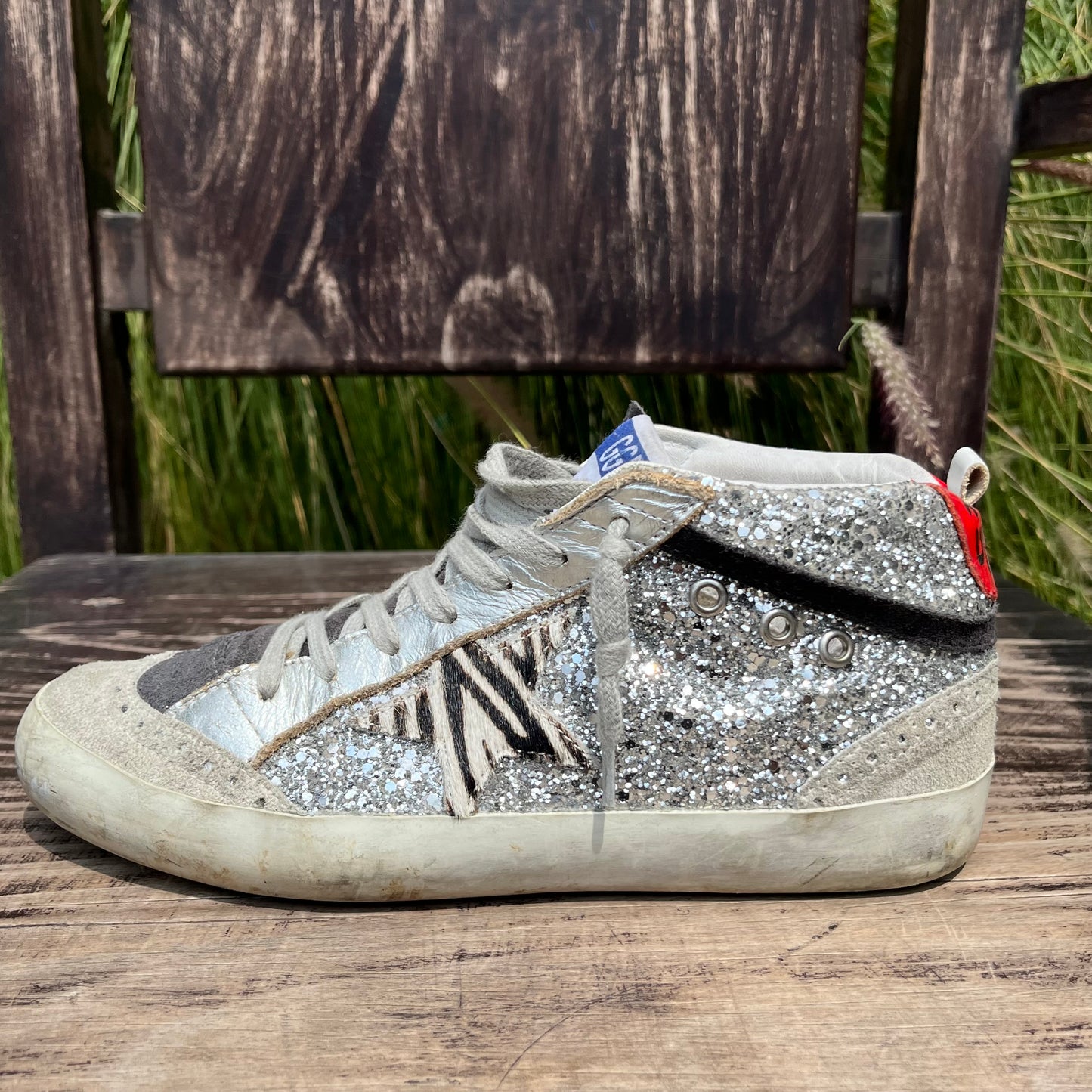 Golden Goose Limited Edition Glitter Zebra Pony Hair Mid Star Sneakers