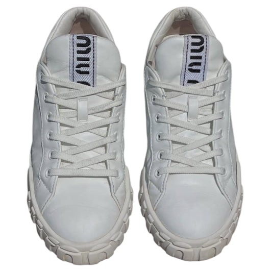 MIU MIU Logo Low Top White Leather Sneakers