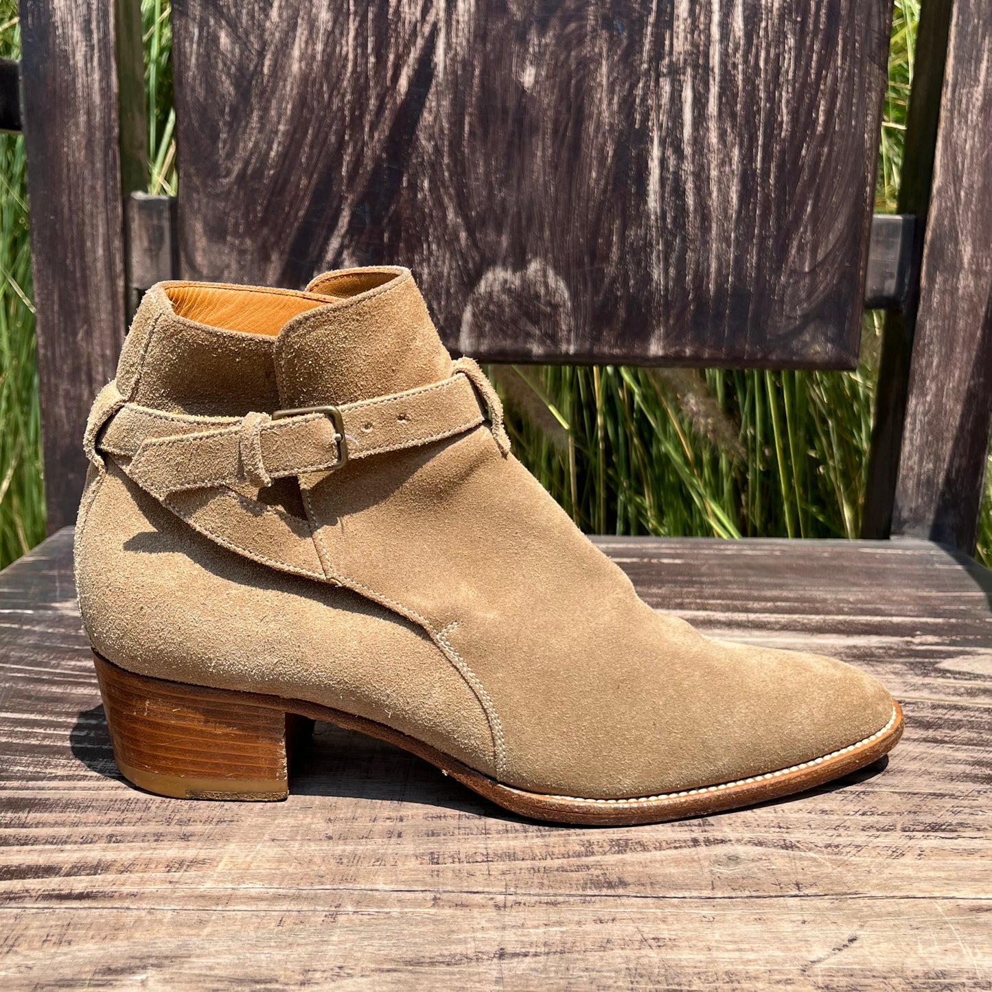 SAINT LAURENT YSL Wyatt Jodphur Suede Mid Heel Boots