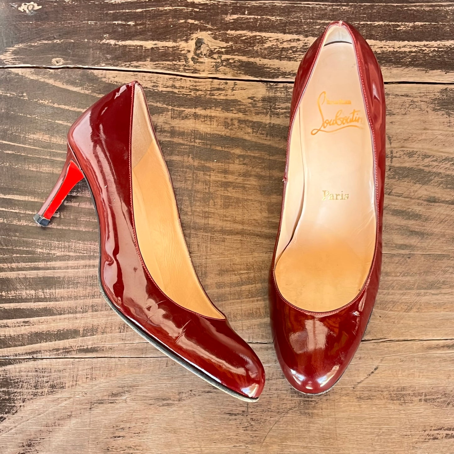 Christian Louboutin Burgundy Patent Leather Simple Pumps