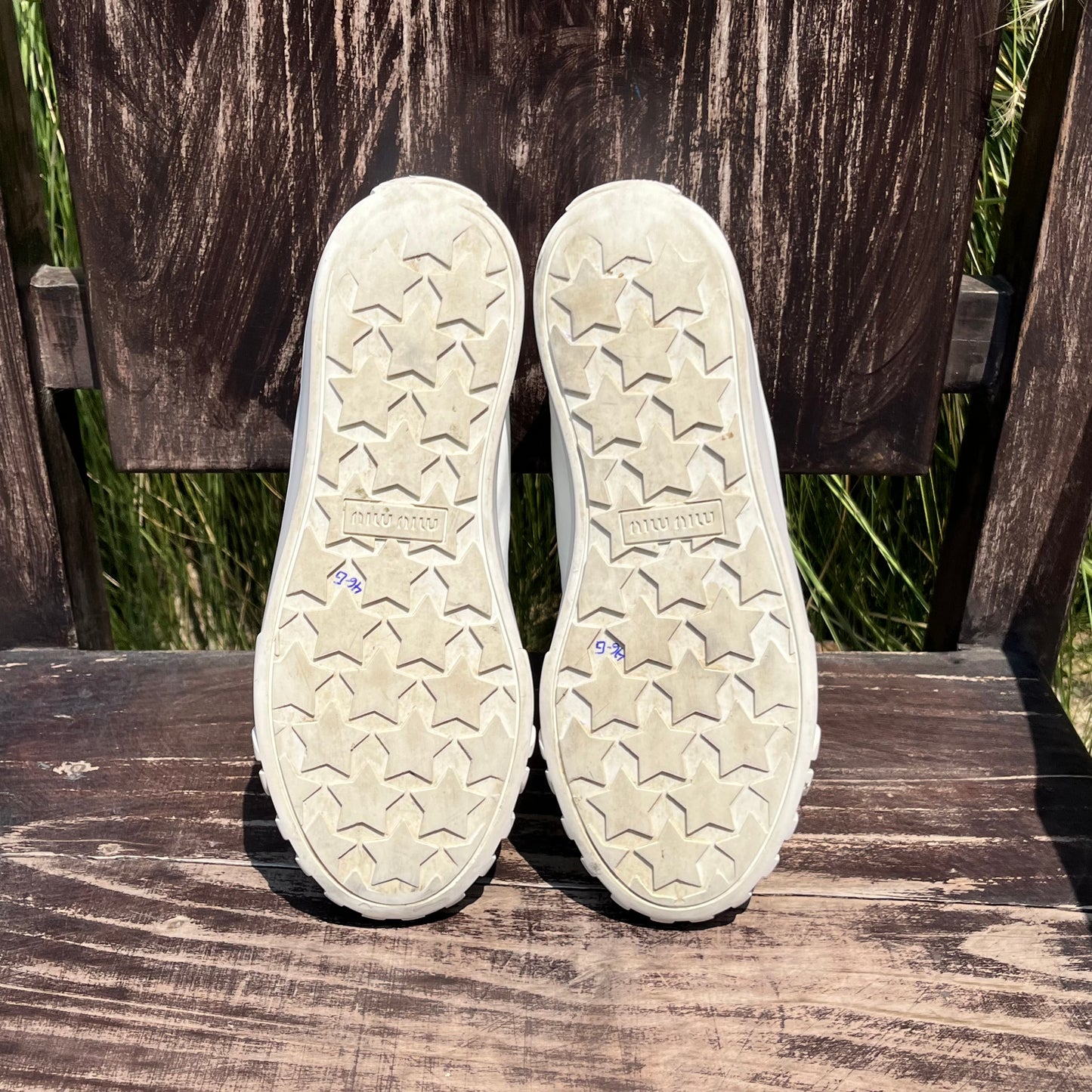 MIU MIU Logo Low Top White Leather Sneakers
