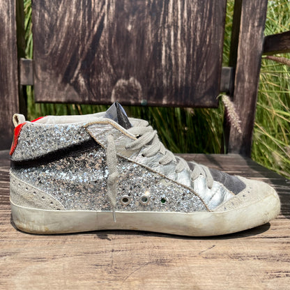 Golden Goose Limited Edition Glitter Zebra Pony Hair Mid Star Sneakers