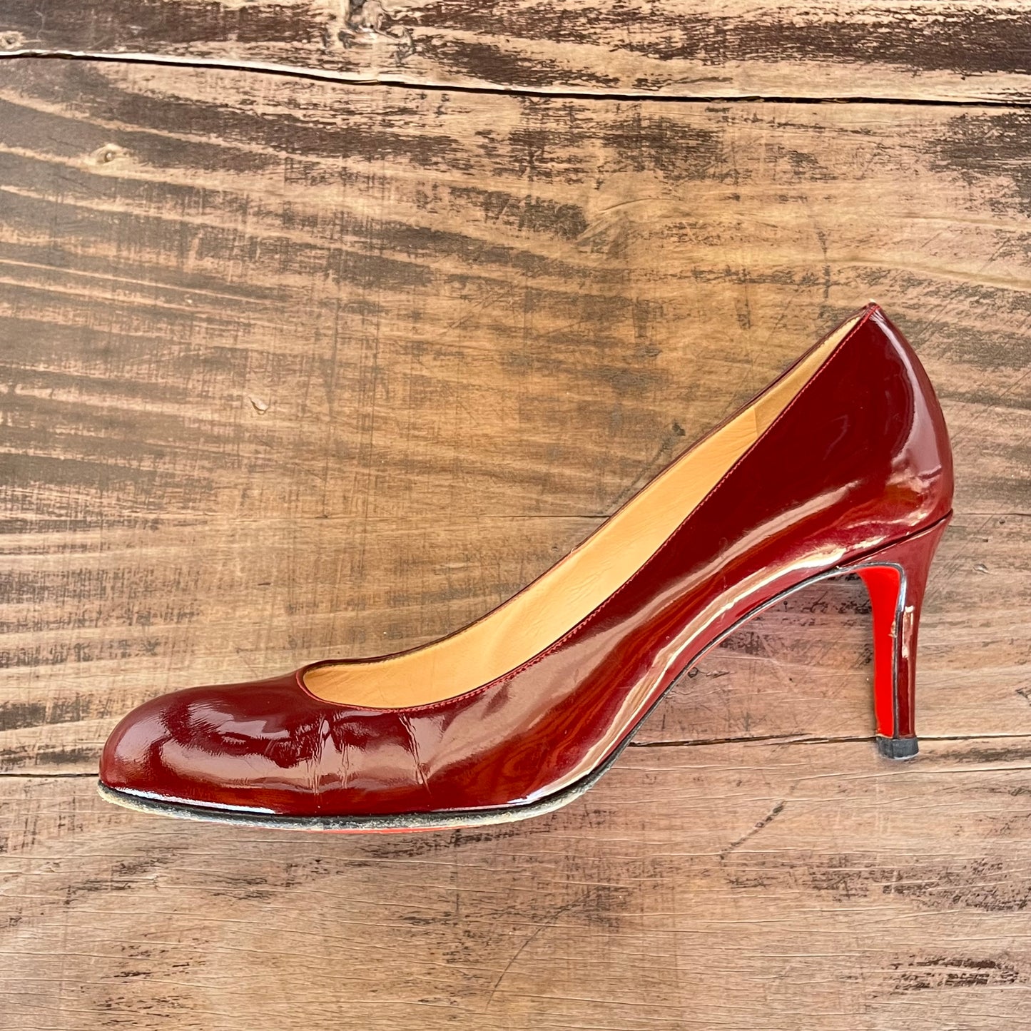 Christian Louboutin Burgundy Patent Leather Simple Pumps