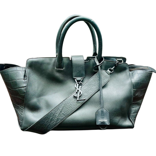 SAINT LAURENT Black Croc Embossed Leather Baby Downtown Cabas Tote