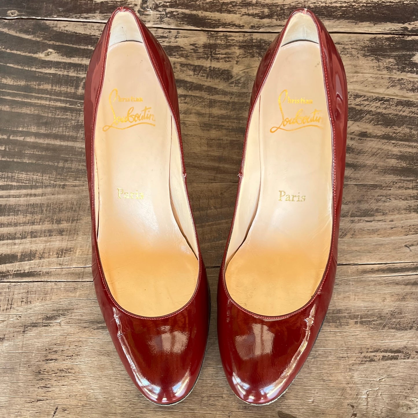 Christian Louboutin Burgundy Patent Leather Simple Pumps