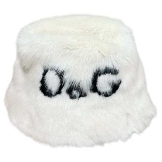 Dolce And Gabbana RARE Logo Black White Fur Bucket Hat