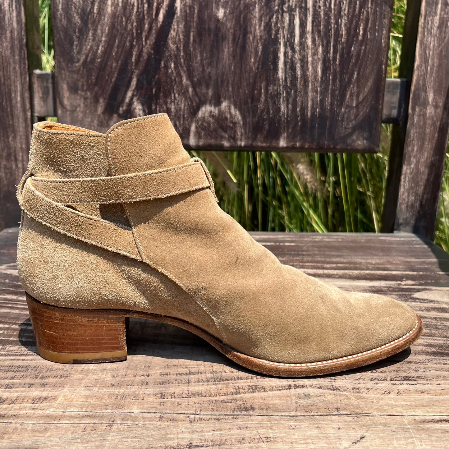SAINT LAURENT YSL Wyatt Jodphur Suede Mid Heel Boots