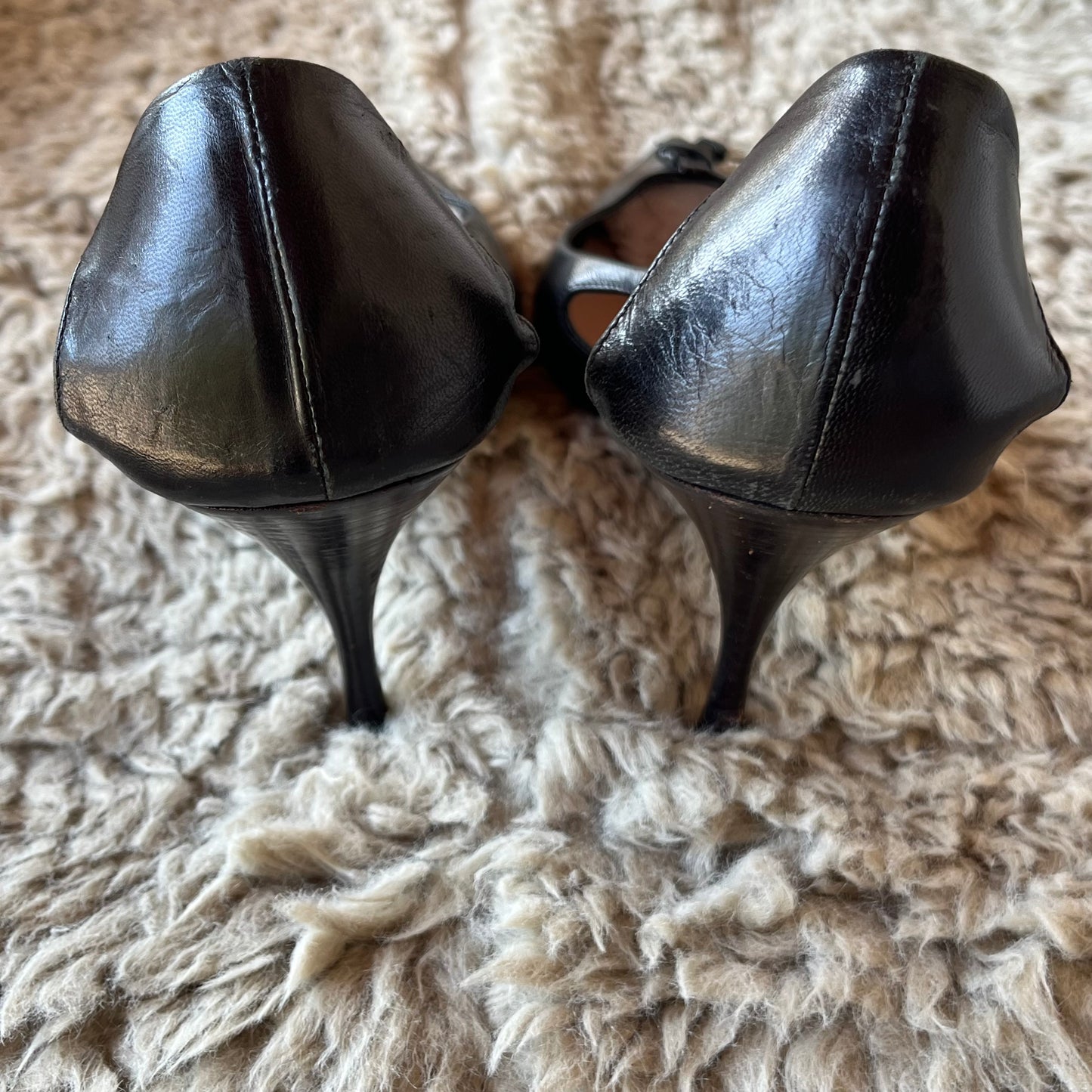 PRADA Buckle Detail Pointed Toe Open Side Pumps