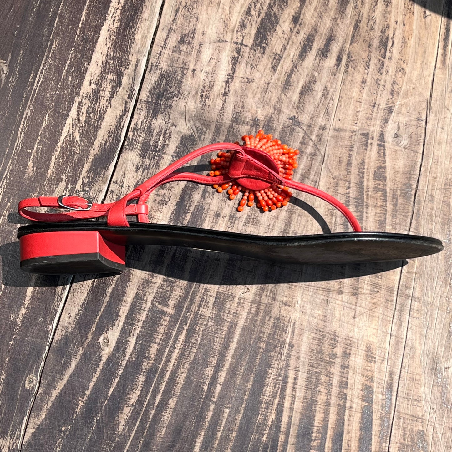 GIUSEPPE ZANOTTI Coral Bead Pom Pom Thong Sandal