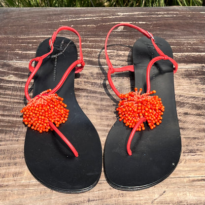 GIUSEPPE ZANOTTI Coral Bead Pom Pom Thong Sandal