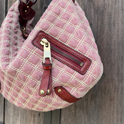 MARC JACOBS Banana Pink Denim Quilted Gold Chain Hobo Bag