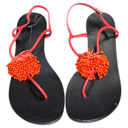GIUSEPPE ZANOTTI Coral Bead Pom Pom Thong Sandal