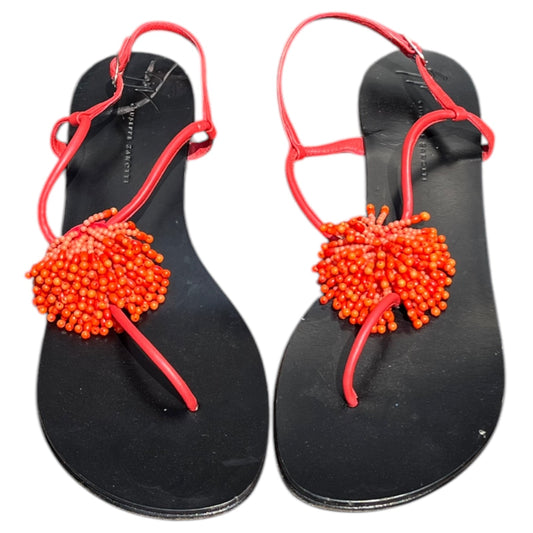 GIUSEPPE ZANOTTI Coral Bead Pom Pom Thong Sandal
