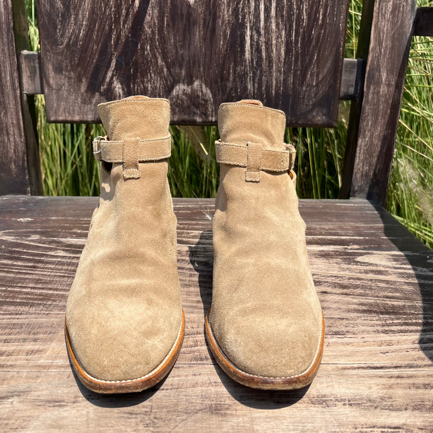 SAINT LAURENT YSL Wyatt Jodphur Suede Mid Heel Boots